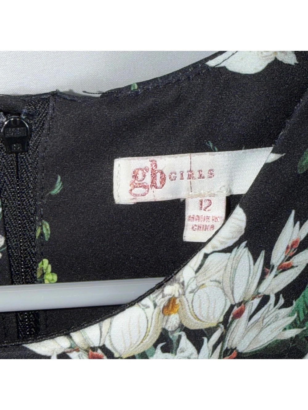 GB Girls Size 12 Black Floral Ruffle Sleeve Belted Romper Jumpsuit